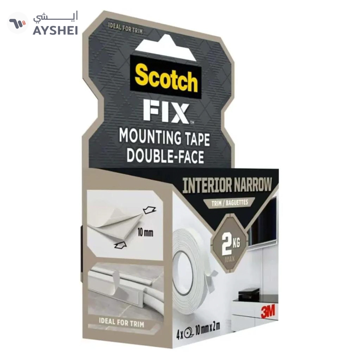 Scotch Fix Double-Face Interior Narrow Mounting Tape for Trim – 4 Rolls, 10 mm x 2 m Each-2-2