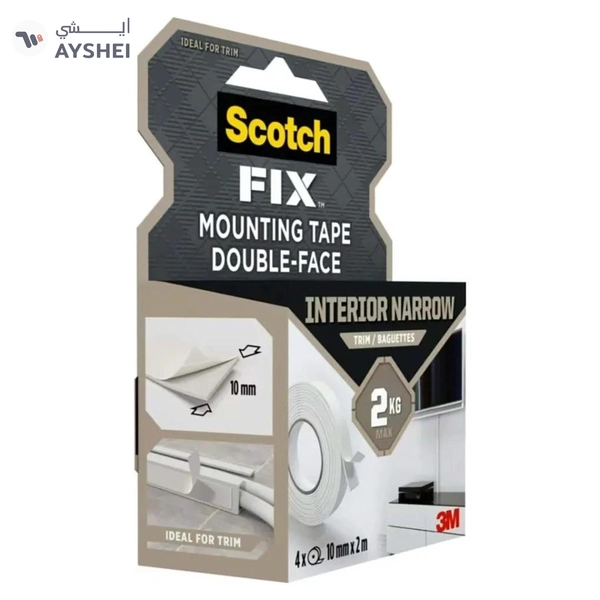 Scotch Fix Double-Face Interior Narrow Mounting Tape for Trim – 4 Rolls, 10 mm x 2 m Each