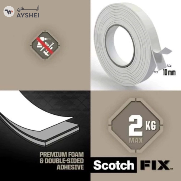 Scotch Fix Double-Face Interior Narrow Mounting Tape for Trim – 4 Rolls, 10 mm x 2 m Each