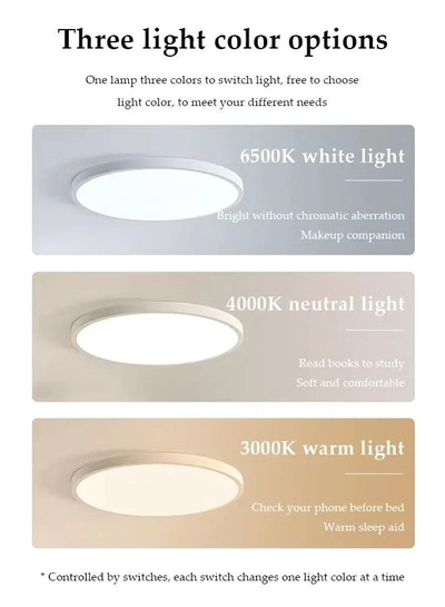 DUNISO Flush Mount LED Ceiling Light，dual color circular ceiling light, dimmable ABS eye protection ceiling light, 3000 to 6000K, suitable for living room, dining room, bedroom, kitchen, 300mm * 23mm-5