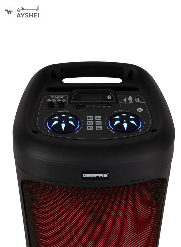 GEEPAS Rechargeable Portable Speaker- GMS11194/ RGB Light, USB Input, TF, TWS, FM Radio, VHF Microphone, Bluetooth/ 30000W PMPO Speakers Unit, with Remote Control/ Perfect for Parties, Events, Home Entertainment/ Black, 2 Years Warranty