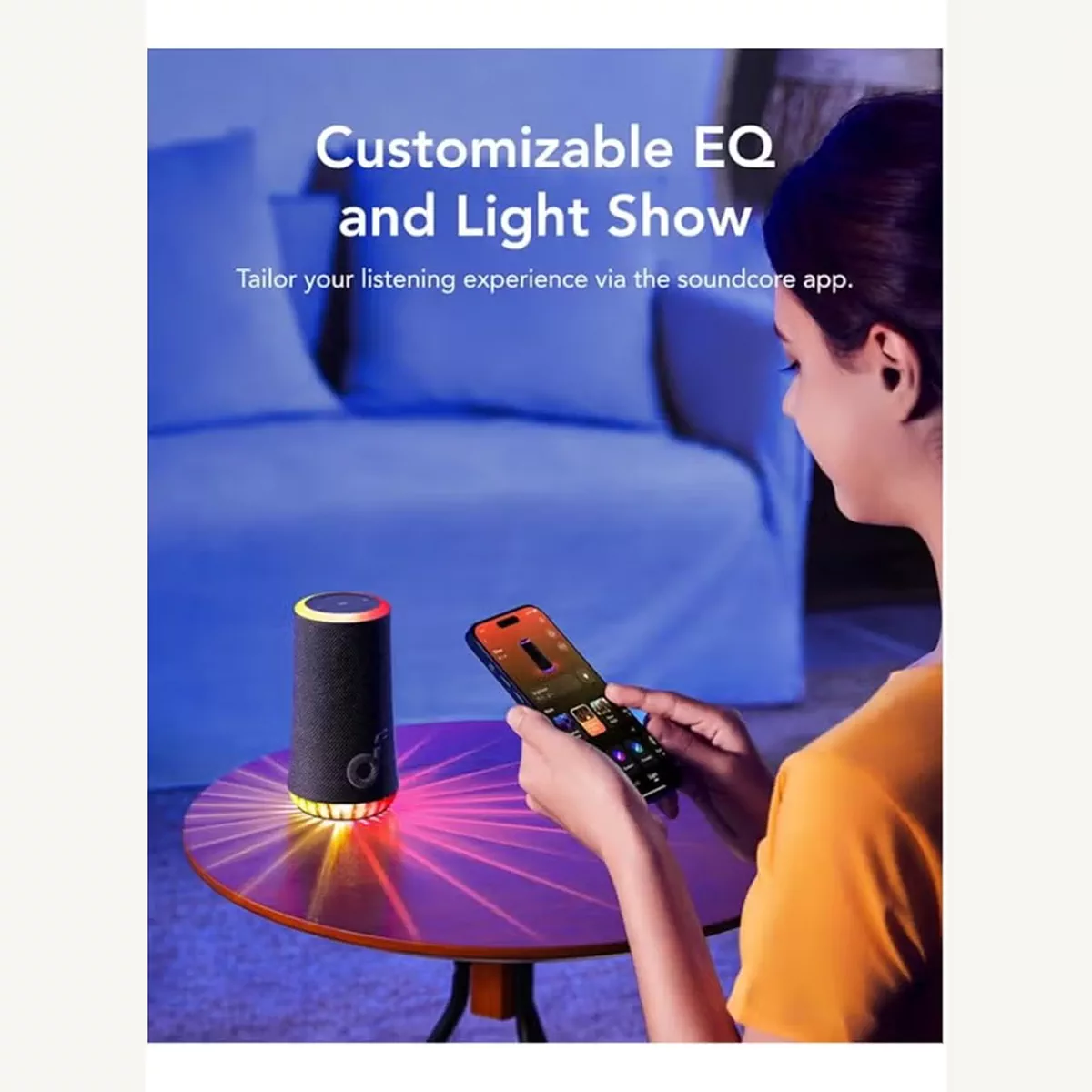 Soundcore Glow Portable Speaker With 30W 360° Sound, Synchronized Radiant Light, 18H Playback, Customizable EQ And Light Show, And IP67 Waterproof Black-4-4