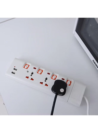 Geepas 3 Way Extension Socket with 2 USB Port - 4 Led Indicators with Power Switches | Extra Long 3m Cord, Over Current Protected | Ideal for All Electronic Devices White/Orange-4