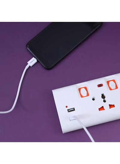 Geepas 3 Way Extension Socket with 2 USB Port - 4 Led Indicators with Power Switches | Extra Long 3m Cord, Over Current Protected | Ideal for All Electronic Devices White/Orange-3