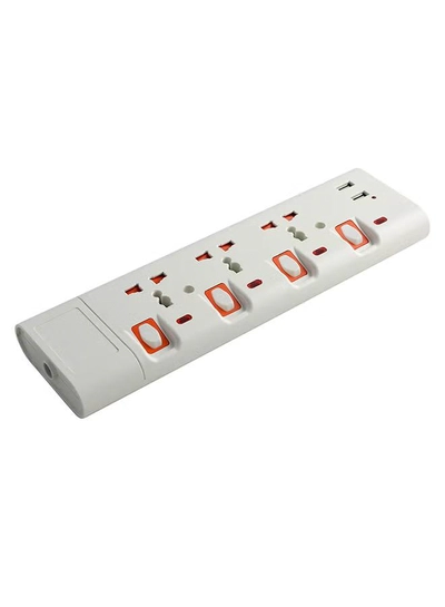 Geepas 3 Way Extension Socket with 2 USB Port - 4 Led Indicators with Power Switches | Extra Long 3m Cord, Over Current Protected | Ideal for All Electronic Devices White/Orange-1