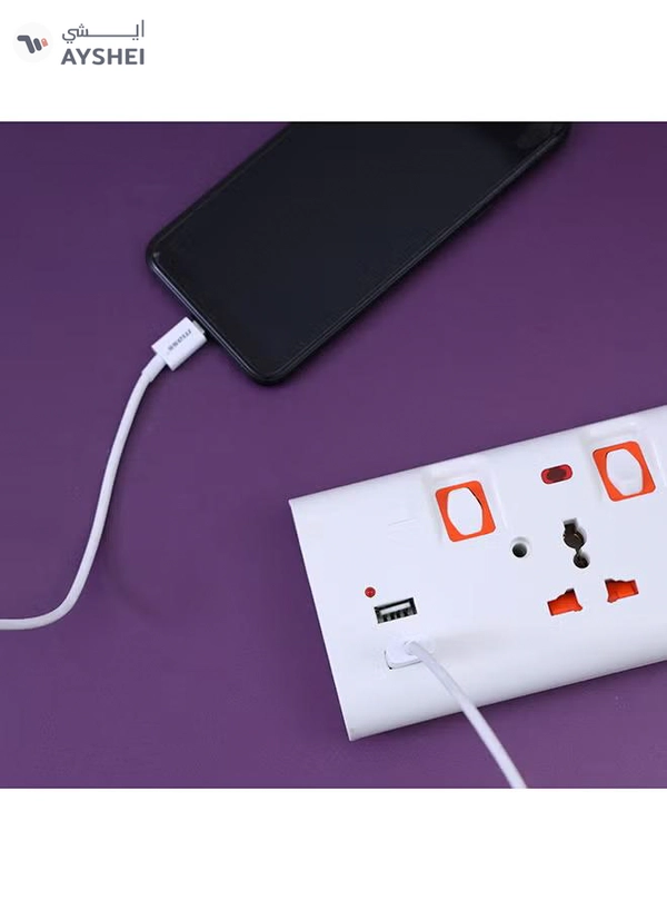 Geepas 3 Way Extension Socket with 2 USB Port - 4 Led Indicators with Power Switches | Extra Long 3m Cord, Over Current Protected | Ideal for All Electronic Devices White/Orange
