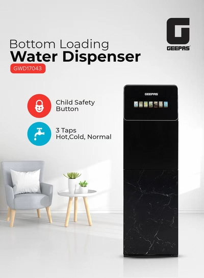 Geepas Digital Bottom Loading Water Dispenser tainless Steel Tank, Touchscreen Display/ 6 Preset Temperatures, Hot and Cold Use, Luxury Design, Perfect for Home, School, Apartments, Office, etc./ Black, 2 Year Warranty GWD17043 BLACK-0