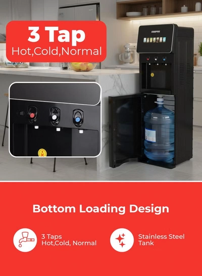 Geepas Digital Bottom Loading Water Dispenser tainless Steel Tank, Touchscreen Display/ 6 Preset Temperatures, Hot and Cold Use, Luxury Design, Perfect for Home, School, Apartments, Office, etc./ Black, 2 Year Warranty GWD17043 BLACK-1