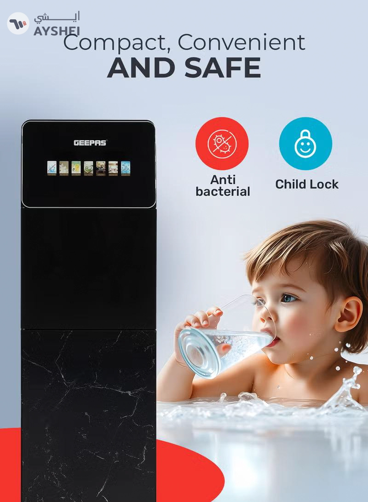Geepas Digital Bottom Loading Water Dispenser tainless Steel Tank, Touchscreen Display/ 6 Preset Temperatures, Hot and Cold Use, Luxury Design, Perfect for Home, School, Apartments, Office, etc./ Black, 2 Year Warranty GWD17043 BLACK-4-4