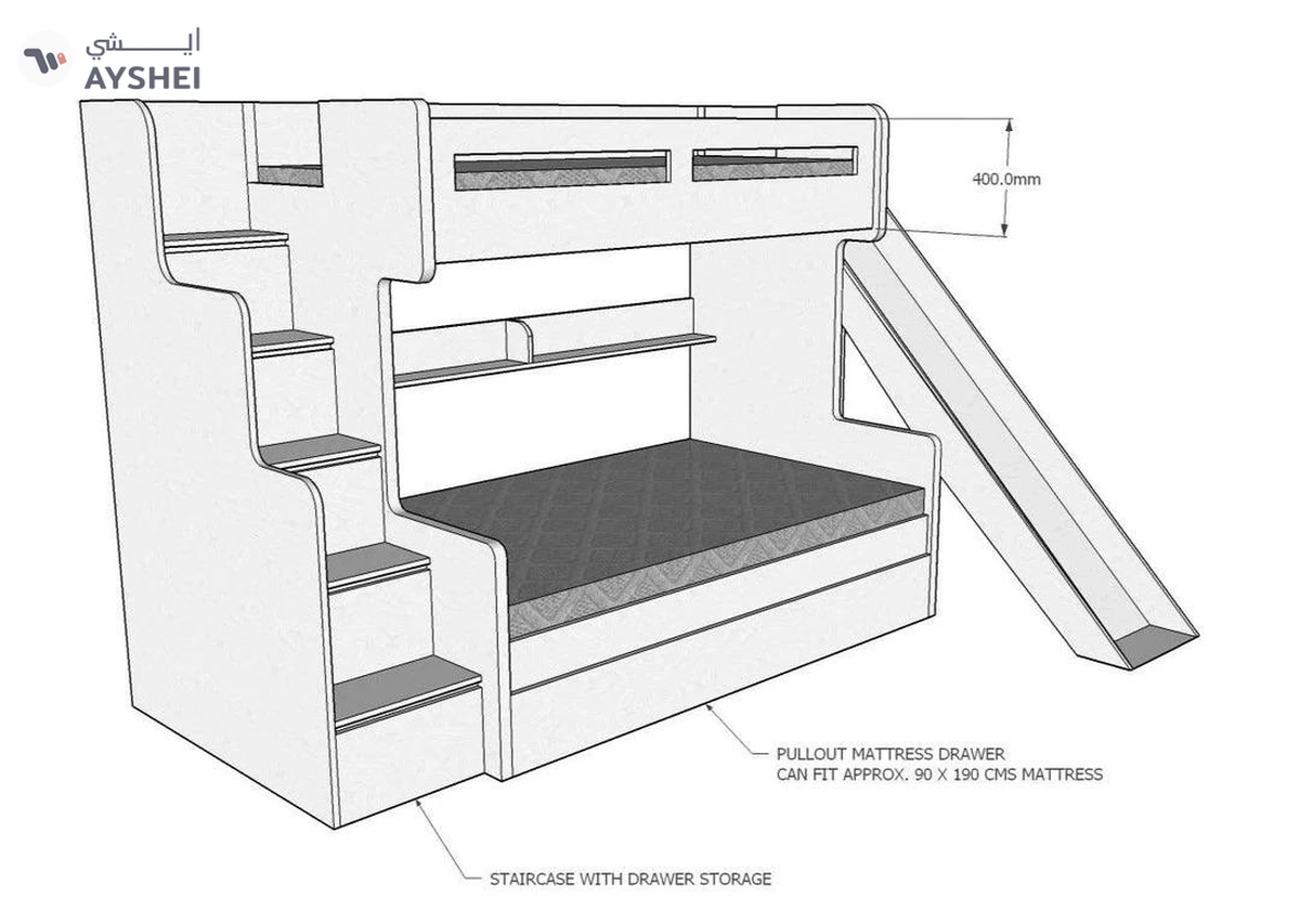Future Bunk Bed with Slide Cabinet-4-4