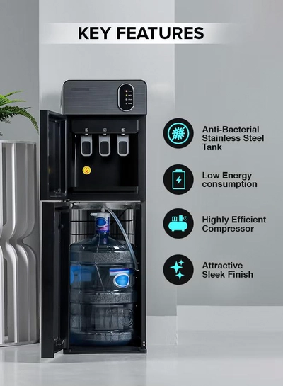 GEEPAS Bottom Loading Water Dispenser| Normal, Hot and Cold Function, Compressor Cooling, And 3 Taps| Cold Temperature: 4-12 Degrees Celsius; Hot Temperature: 85-95 Degrees Celsius| Perfect For Home And Office| Metallic grey, 2 Year Warranty GWD17037 Grey & Black-4
