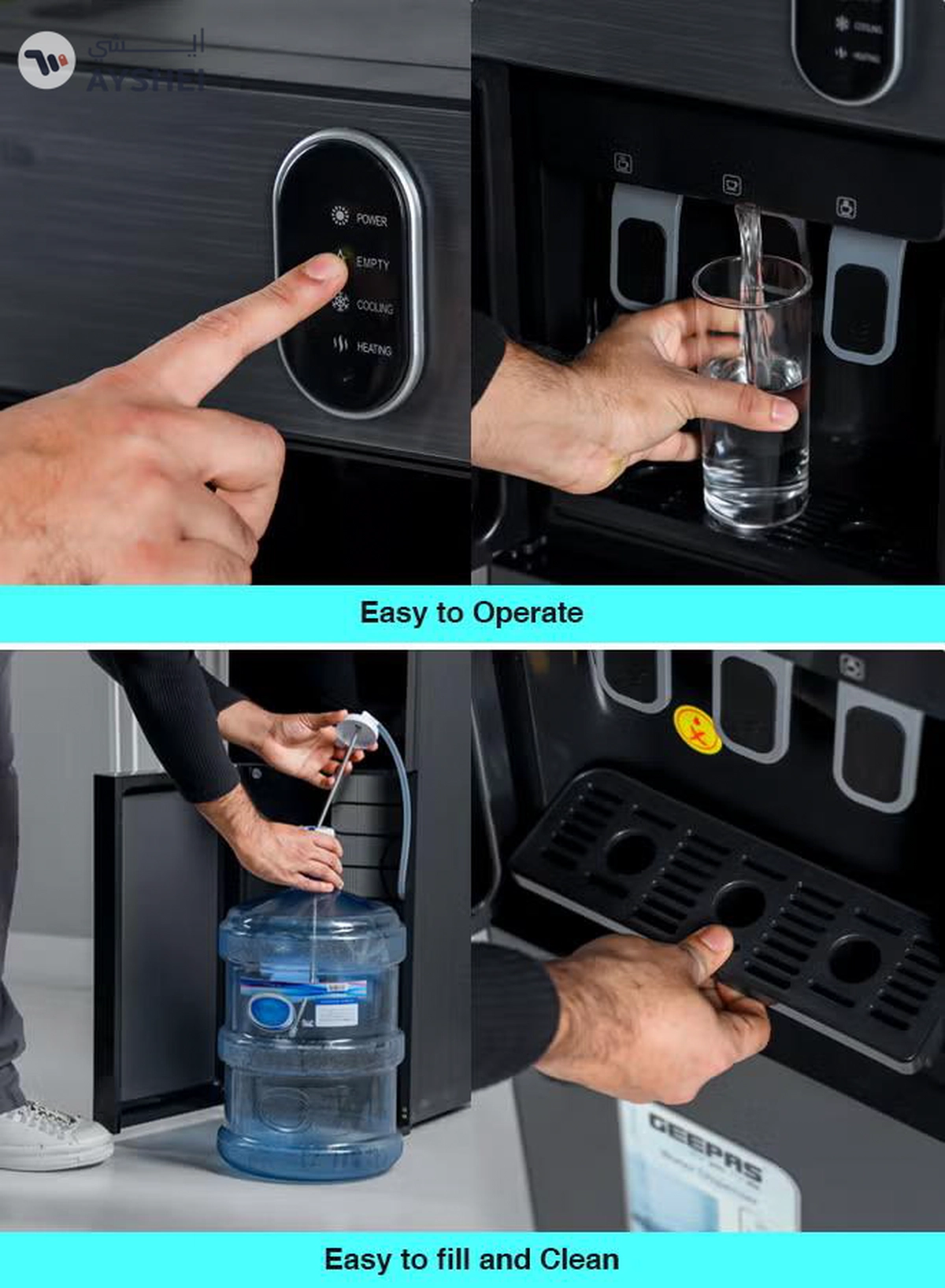GEEPAS Bottom Loading Water Dispenser| Normal, Hot and Cold Function, Compressor Cooling, And 3 Taps| Cold Temperature: 4-12 Degrees Celsius; Hot Temperature: 85-95 Degrees Celsius| Perfect For Home And Office| Metallic grey, 2 Year Warranty GWD17037 Grey & Black-2-2
