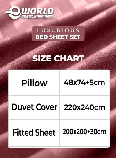 4-Piece Luxury King Size Maroon Striped Bedding Set Includes 1 Duvet Cover (220x240cm), 1 Fitted Bed Sheet (200x200+30cm), and 2 Pillow Cases (48x74+5cm) for Ultimate Hotel-Inspired Sophistication-1