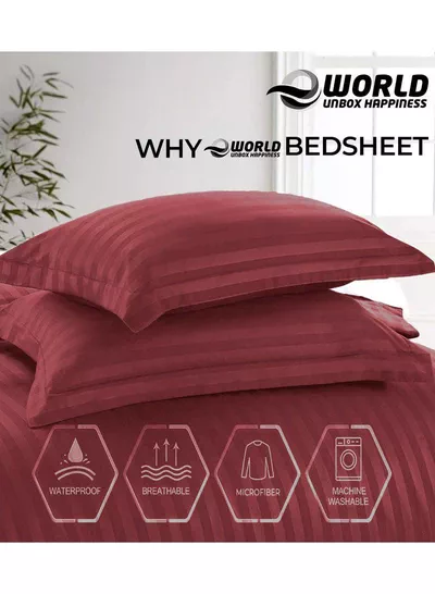 4-Piece Luxury King Size Maroon Striped Bedding Set Includes 1 Duvet Cover (220x240cm), 1 Fitted Bed Sheet (200x200+30cm), and 2 Pillow Cases (48x74+5cm) for Ultimate Hotel-Inspired Sophistication-2