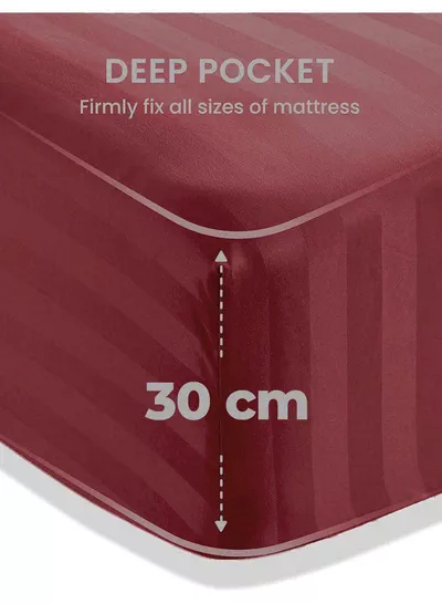 4-Piece Luxury King Size Maroon Striped Bedding Set Includes 1 Duvet Cover (220x240cm), 1 Fitted Bed Sheet (200x200+30cm), and 2 Pillow Cases (48x74+5cm) for Ultimate Hotel-Inspired Sophistication-3