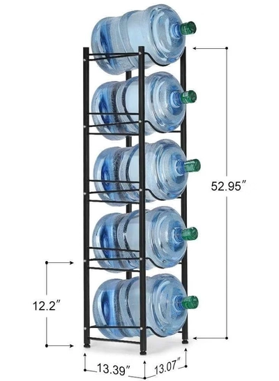 DubaiGallery Water Cooler Jug Rack 5-Tier Heavy Duty Water Bottle Holder Storage Rack for 5 Gallon Water Dispenser Save Space (Black)-4