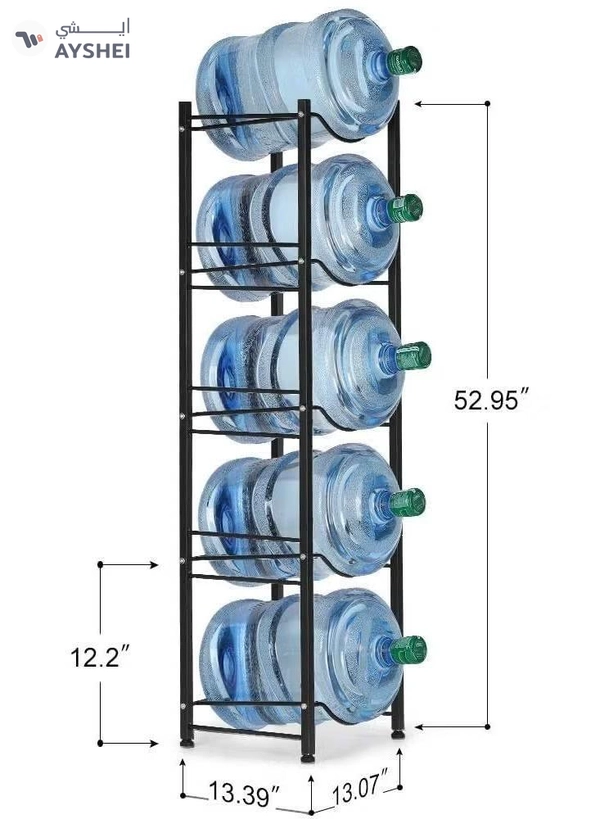 DubaiGallery Water Cooler Jug Rack 5-Tier Heavy Duty Water Bottle Holder Storage Rack for 5 Gallon Water Dispenser Save Space (Black)
