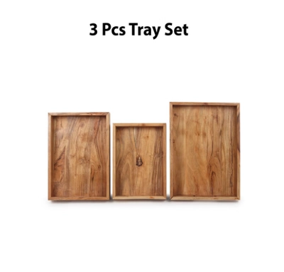 REZLAN UAE 3-Piece Set Handcrafted Acacia Wood Trays-0