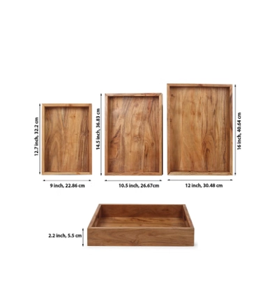 REZLAN UAE 3-Piece Set Handcrafted Acacia Wood Trays-2