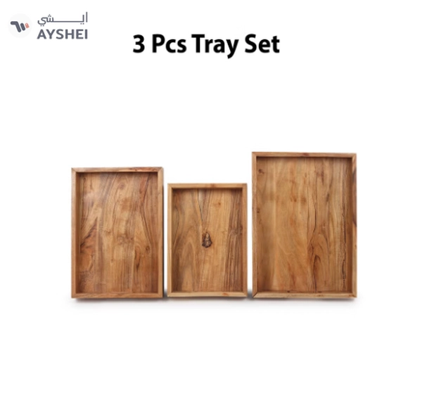 REZLAN UAE 3-Piece Set Handcrafted Acacia Wood Trays