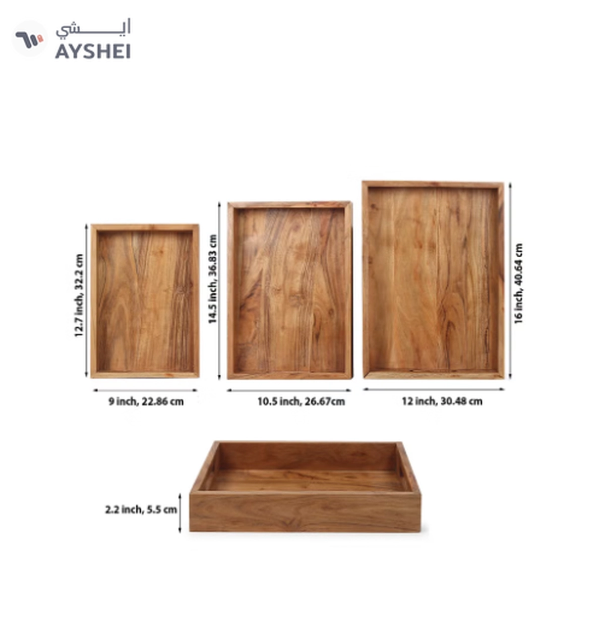 REZLAN UAE 3-Piece Set Handcrafted Acacia Wood Trays-2-2