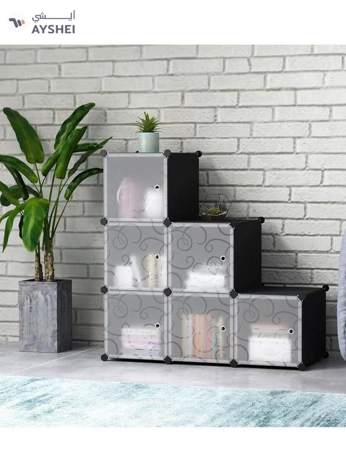 DubaiGallery 6 Cube Double Plastic Modular Storage Closet Organizer Cabinet Shoe Rack Cabinet Cube-3-3