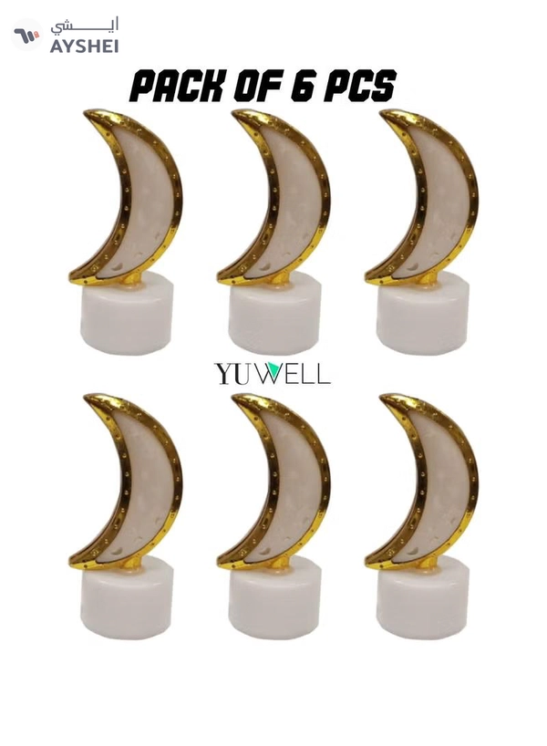 Yuwell Pack Of 6 Pcs Moon Shape Ramadan Light Mini Portable Night Light And Table Decor Lamp For Ramadan Decoration