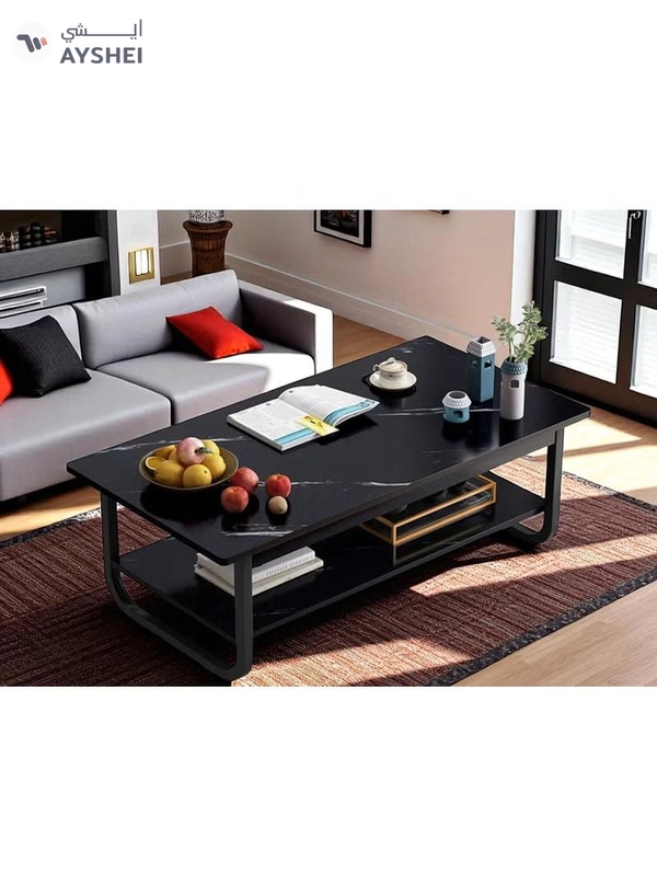 DubaiGallery Effect Coffee Table, 2-Tier Side Table End Table, Space Saving Sofa Table with Storage Shelf Small Dining Table for Living Room, Balcony, Kitchen