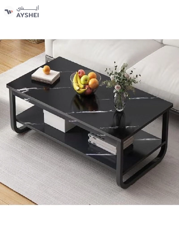 DubaiGallery Effect Coffee Table, 2-Tier Side Table End Table, Space Saving Sofa Table with Storage Shelf Small Dining Table for Living Room, Balcony, Kitchen