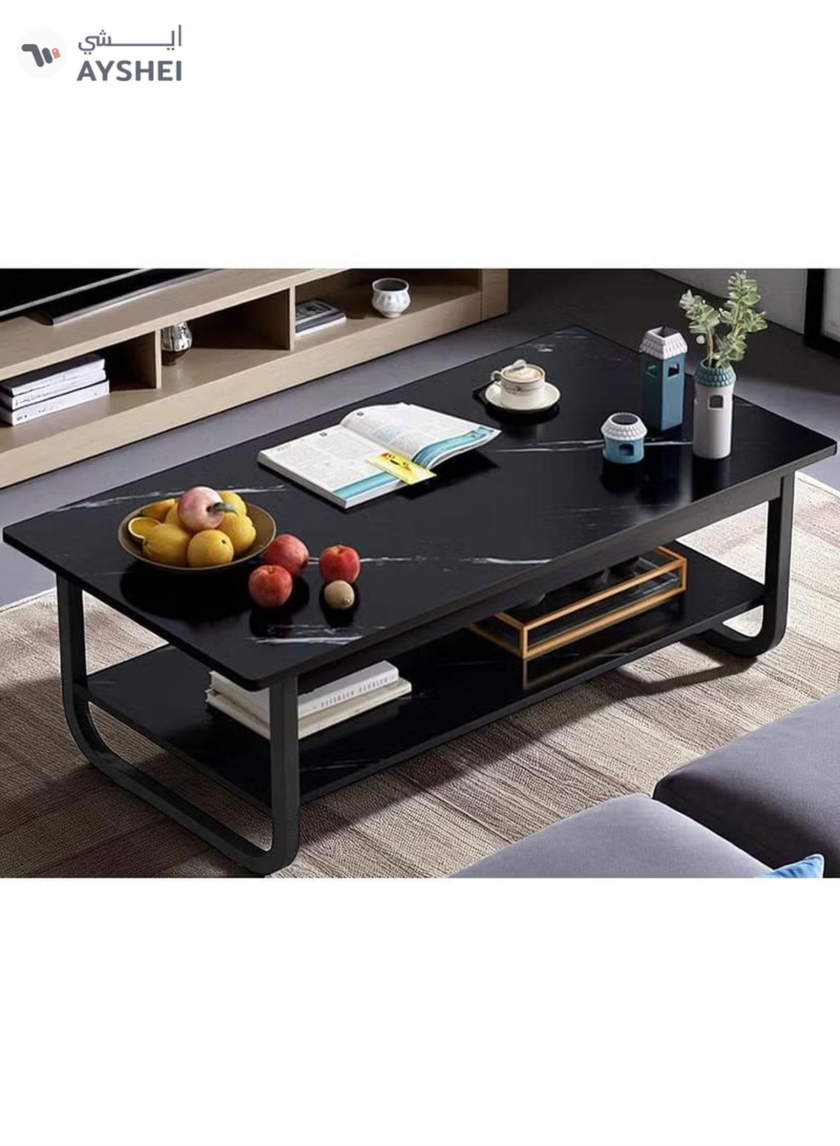 DubaiGallery Effect Coffee Table, 2-Tier Side Table End Table, Space Saving Sofa Table with Storage Shelf Small Dining Table for Living Room, Balcony, Kitchen-4-4
