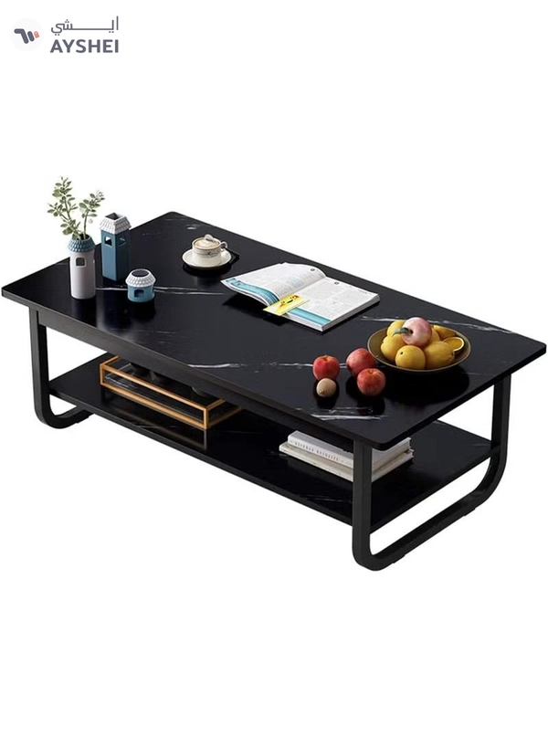 DubaiGallery Effect Coffee Table, 2-Tier Side Table End Table, Space Saving Sofa Table with Storage Shelf Small Dining Table for Living Room, Balcony, Kitchen