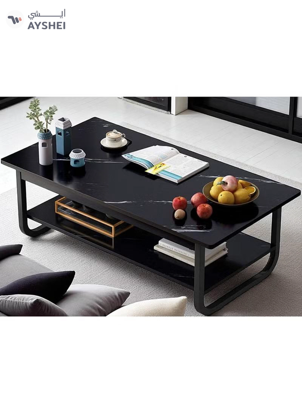 DubaiGallery Effect Coffee Table, 2-Tier Side Table End Table, Space Saving Sofa Table with Storage Shelf Small Dining Table for Living Room, Balcony, Kitchen-2-2