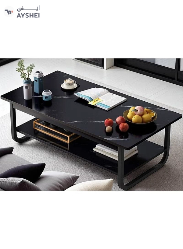DubaiGallery Effect Coffee Table, 2-Tier Side Table End Table, Space Saving Sofa Table with Storage Shelf Small Dining Table for Living Room, Balcony, Kitchen