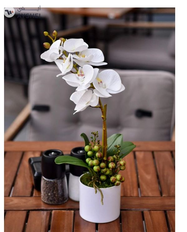 YATAI Real Touch Artificial Orchid Flowers In Plastic Pot With Moss Grass Arrangement