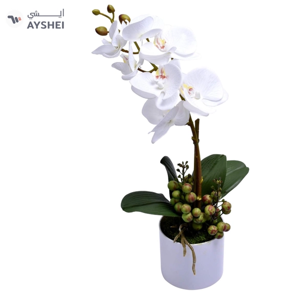 YATAI Real Touch Artificial Orchid Flowers In Plastic Pot With Moss Grass Arrangement
