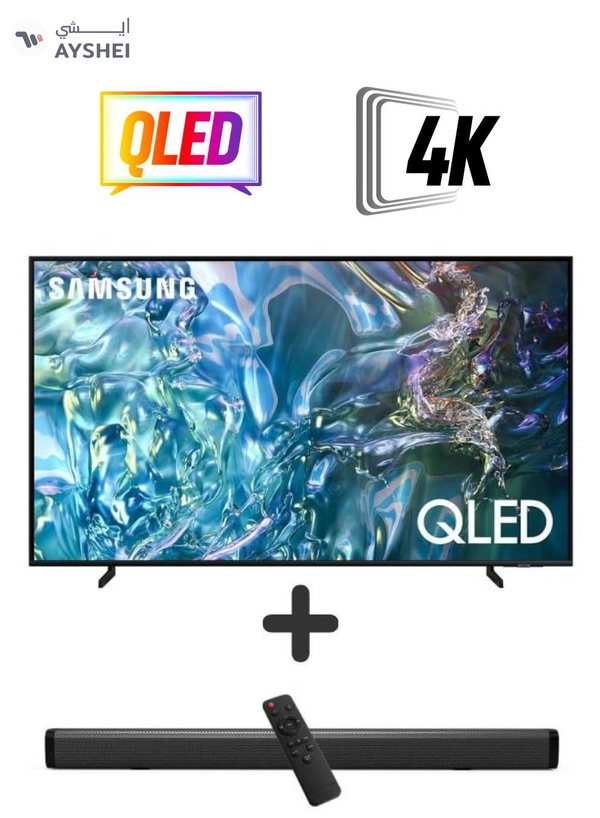Samsung 85-Inch QLED 4K Q60D Tizen OS Smart TV with HDR10+, 4K Upscaling, AirSlim Design With 2.0 Channel Soundbar 30W, HDMI ARC, Bluetooth, USB, MP3, FM Station 85Q60D+SOUNDBAR Black
