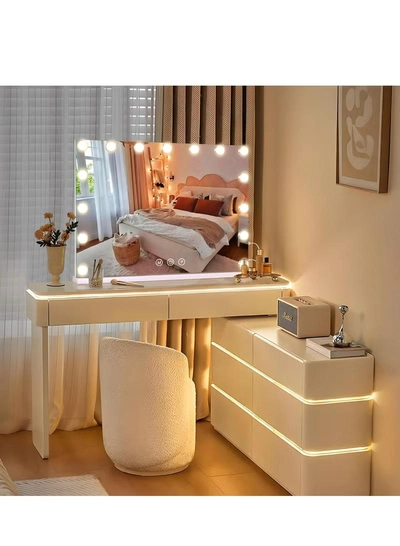 Joyelink Vanity Mirror with Lights Lighted Makeup Mirror with Dimmable LED Bulbs,3 Color Lighting Modes,USB Charging Port Touch Control,Sturdy Metal Frame Design,White (22.8"L x 18"W)-3