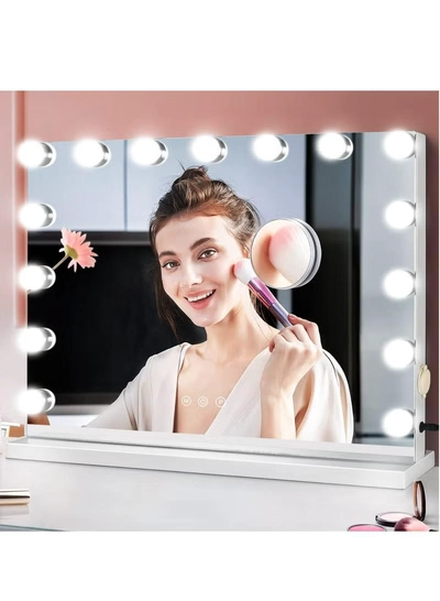 Joyelink Vanity Mirror with Lights Lighted Makeup Mirror with Dimmable LED Bulbs,3 Color Lighting Modes,USB Charging Port Touch Control,Sturdy Metal Frame Design,White (22.8"L x 18"W)-0