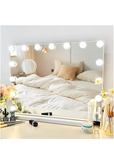 Joyelink Vanity Mirror with Lights Lighted Makeup Mirror with Dimmable LED Bulbs,3 Color Lighting Modes,USB Charging Port Touch Control,Sturdy Metal Frame Design,White (22.8"L x 18"W)-6