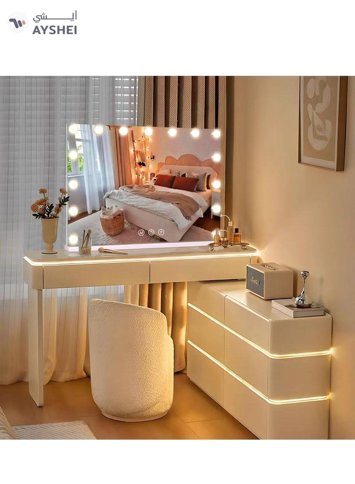 Joyelink Vanity Mirror with Lights Lighted Makeup Mirror with Dimmable LED Bulbs,3 Color Lighting Modes,USB Charging Port Touch Control,Sturdy Metal Frame Design,White (22.8"L x 18"W)-3-3