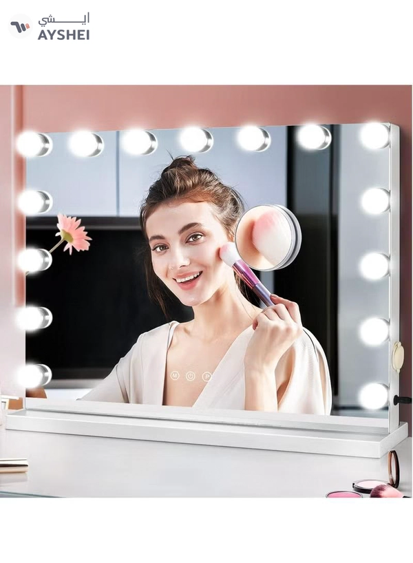 Joyelink Vanity Mirror with Lights Lighted Makeup Mirror with Dimmable LED Bulbs,3 Color Lighting Modes,USB Charging Port Touch Control,Sturdy Metal Frame Design,White (22.8"L x 18"W)