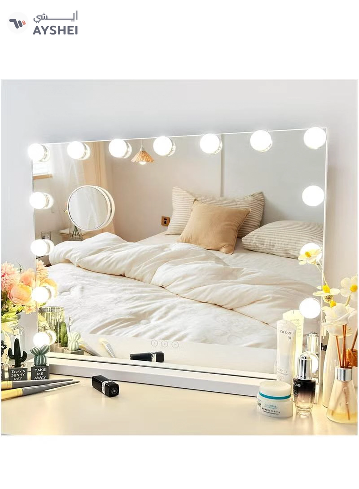 Joyelink Vanity Mirror with Lights Lighted Makeup Mirror with Dimmable LED Bulbs,3 Color Lighting Modes,USB Charging Port Touch Control,Sturdy Metal Frame Design,White (22.8"L x 18"W)-6-6