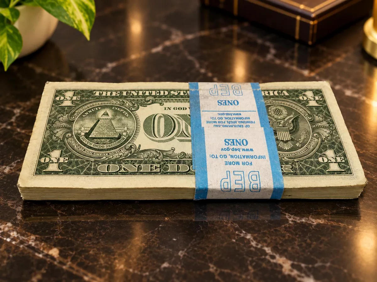 Bundle of US One-Dollar Bills Uncirculated (Stack of $1 Notes) face value $100
