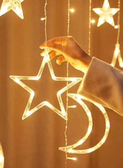 Yuwell 3-In-1 Remote Control, Battery & USB Operated Ramadan Lights, Ramadan Decorations For Home, Window Curtain Fairy Star Moon Lights For Ramadan Party, Diwali Lights Hanging Lights Warm White-5