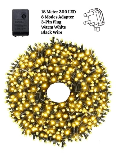 Yuwell 18 Meter 300 LED String Lights Decoration Lights Warm White Light 8 Modes Led Light Black Wire For Home Decorations Ramadan Lights Indoor & Outdoor Decoration Ramadan Decoration Light Diwali Lights Curtain Lights With 3-Pin UK Plug-3