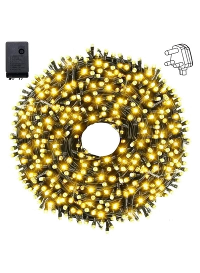 Yuwell 18 Meter 300 LED String Lights Decoration Lights Warm White Light 8 Modes Led Light Black Wire For Home Decorations Ramadan Lights Indoor & Outdoor Decoration Ramadan Decoration Light Diwali Lights Curtain Lights With 3-Pin UK Plug-1