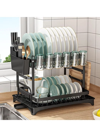 DubaiGallery 2 Tier Dish Drying Rack Dish Drying Stand with Utensil Holder Cutting Board Holder-0
