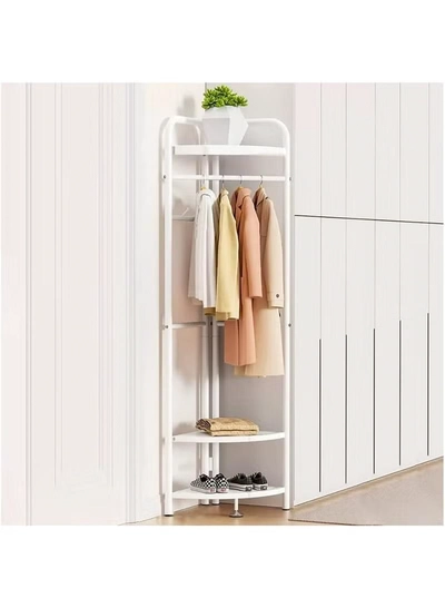 DubaiGallery “Modern Corner Clothes Rack with Shelves – Space-Saving Organizer for Bedroom, Entryway, or Living Room | Minimalist Metal Design with Hanging Rod, Storage Tiers & Plant Display Shelf”-1
