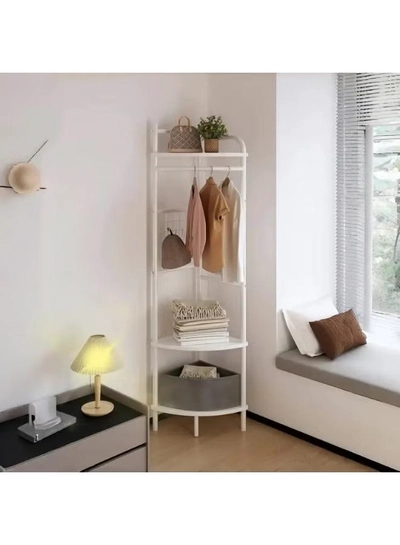 DubaiGallery “Modern Corner Clothes Rack with Shelves – Space-Saving Organizer for Bedroom, Entryway, or Living Room | Minimalist Metal Design with Hanging Rod, Storage Tiers & Plant Display Shelf”-0