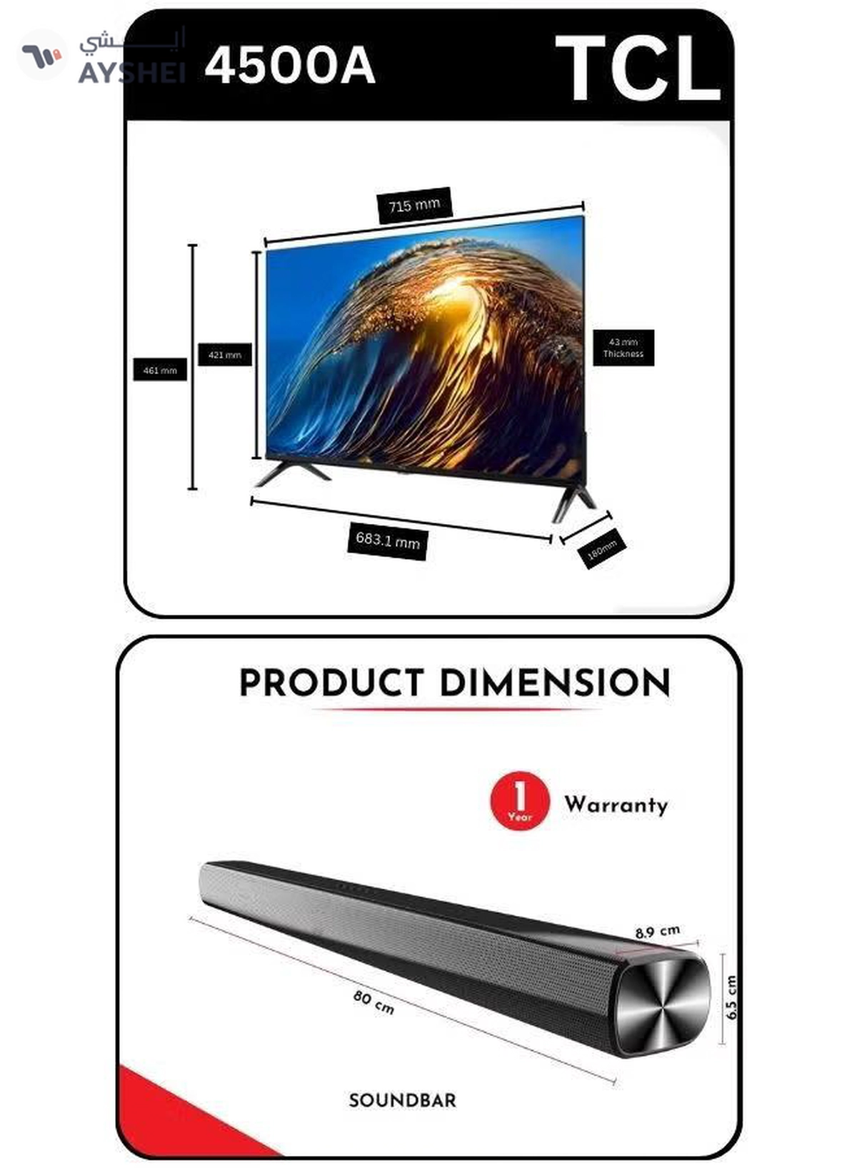 TCL 32 Inch HD Smart TV & Soundbar Bundle – HDR, Ai-CLARITY & Bezel-less Design | Immersive 2-Channel Sound, USB, HDMI, Bluetooth & More 32S4500A+SOUNDBAR black-3-3